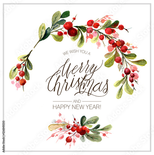 Christmas Card Watercolor Painting With Hand Lettering Berry Wreath For Christmas Watercolor Christmas Card Watercolor Painting With Hand Lettering Berry Wreath For Christmas Watercolor
