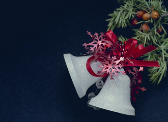 Christmas bells white with red ribbon