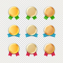 Poster - Different metal medals with color ribbons isolated on transparen