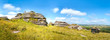Panoramic view of Bellever Tor in Dartmoor national park in southwest England