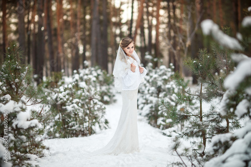 white fur wedding dress