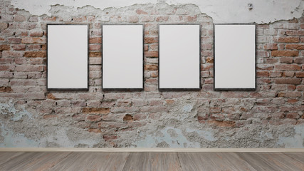 Interior with blank picture frames 3d rendering