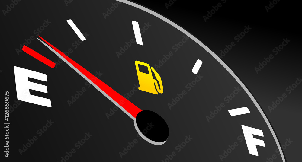 Fuel gauge showing empty tank. Vector fuel indicator on black ...
