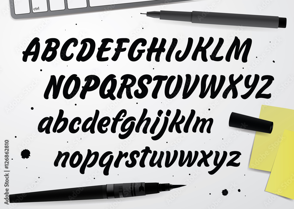Serious Lettering Abc Hand drawn ABC set. Brush painted letters. Handwritten script alphabet ...