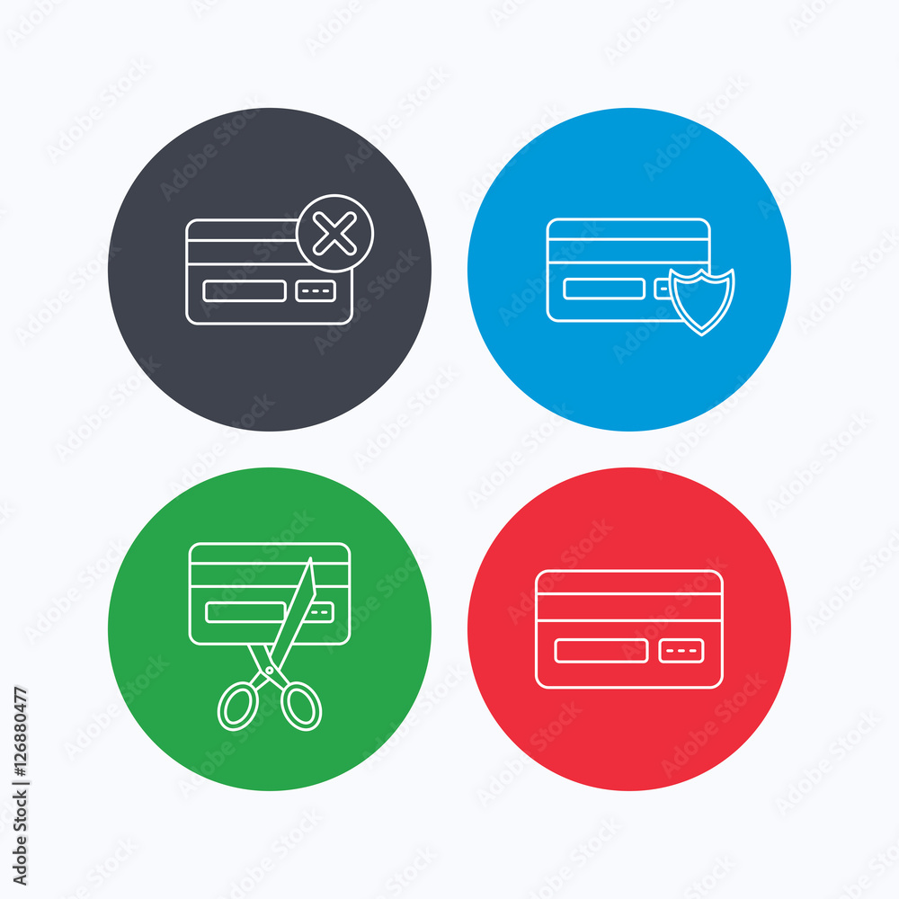 Bank credit card icons. Banking, protection and expired debit card ...