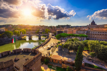 Wall Mural - Aerial view of Rome, St Peter basilica and river Tiber, Italy