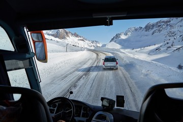 Wall Mural - Driving bus in snow storm