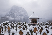 Hallstatt Cemetery Covered With Snow, Austria