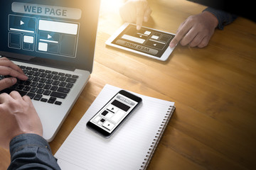 Wall Mural - web design template and web page closeup shot of laptop with di
