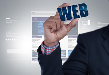 Wall Mural - business man showing web icon