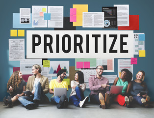 Sticker - Prioritize Efficiency Expedite Importance Issues Concept