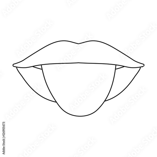 Tongue icon in outline style isolated on white background. Part of body ...