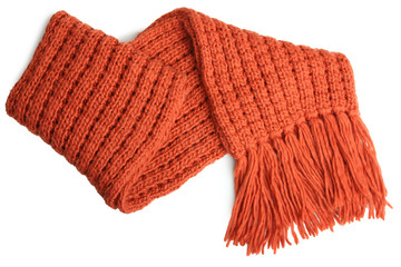 Orange knitted scarf isolated 