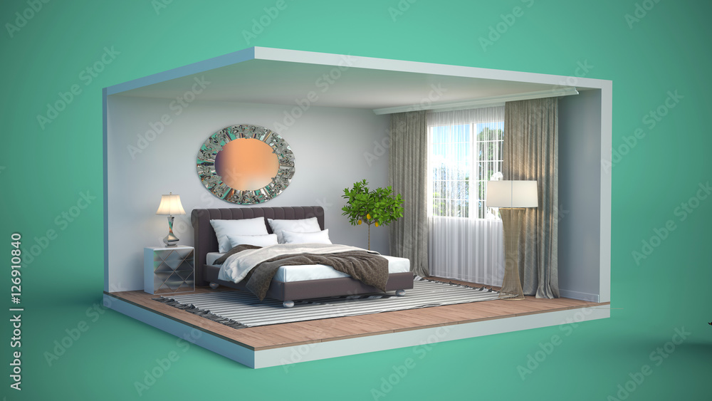 Illustration Stock Bedroom interior. 3d illustration | Adobe Stock