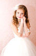 © svetamart - Adorable smiling little girl in white princess dress