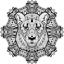 Totem Coloring Page For Adults. The Head Of A Lioness