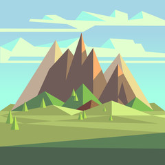 Canvas Print - Origami landscape in 3d low poly style with mountains, trees and sky