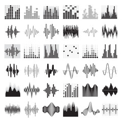 Canvas Print - Audio Equalizer Black White Icons Set 