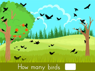 Wall Mural - Counting game. How many birds - Worksheet for education