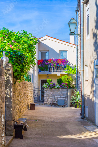 traditional-european-mediterranean-architectural-style-in-the-streets-and-residential-houses-yard-porches-stairs-shutters-in-the-noon-sunbeam-surrounded-by-vine-hydrangea-and-palm-at-summertime