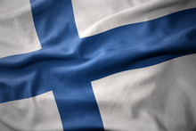 Waving Colorful Flag Of Finland.