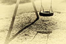 Norway Children Swing From Tire Sepia Background