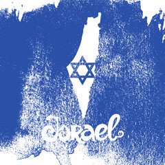 Wall Mural - Israel. Grunge blue vector background with lettering and map.
