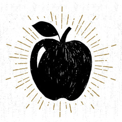 hand drawn icon with textured apple vector illustration.