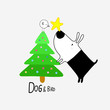 Dog and Bird with Christmas Tree, vector illustration