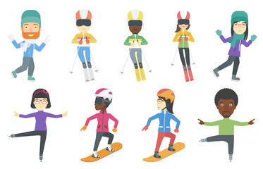 Sticker - Vector set of winter sport characters.