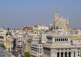 Fototapeta Paryż - Spain, Madrid, View from the Cybele Palace towards the Alcala Street and the Metropolis Building.