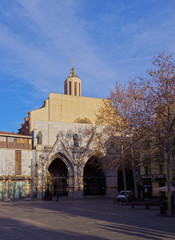 Wall Mural - Spain, Catalonia, Barcelona Province, Terrassa, View of the Placa Vella and the Sant Esperit Cathedral..