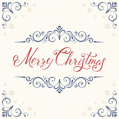 Wall Mural - square merry christmas card with flourish typographic design on the white texture background. vector