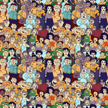 Seamless Pattern Of Happy Laughing People.