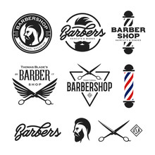 Barber Shop Badges Set. Vector Vintage Illustration.