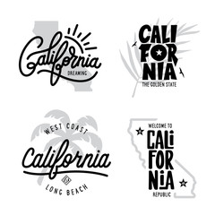 Wall Mural - California related t-shirt vintage style graphics set. Vector illustration.