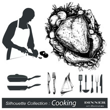 Chef Silhouette Collection .Hand Drawn Illustration .Dinner