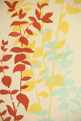 Wall Mural - Painted leaves pattern on gypsum for Background and texture