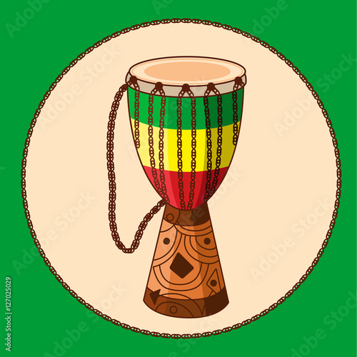 Vecteur Stock African drum djembe with ornament and ropes. Rastafarian