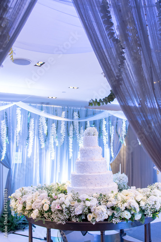 Beautiful Wedding Cake At Wedding Reception White Wedding Cake