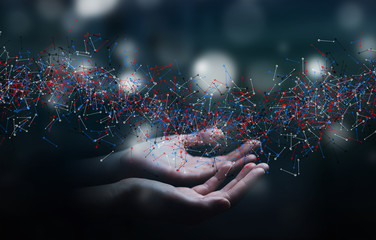 Aufkleber - Man holding DNA structure in his hand