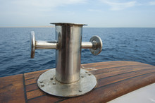 Steel Capstan On Side Of A Yacht At Sea