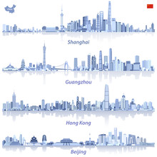 Shanghai, Guangzhou, Hong Kong And Beijing Skylines Vector Illustrations