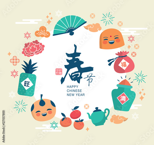 Chinese new year greeting card. Chinese wording translation: Chinese