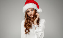 Portrait Of Beautiful Female Model Wear Santa Hat