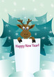 Happy New Year Banner Merry Christmas Greeting Card  elk deer Vector Illustration

