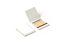 Blank Promo Matches Book Mock Up, Clipping Path, 3d Rendering. Empty Paper Match Box Packaging Mockup Isolated. Matchbook Case Top Side View Design Presentation. Opened Matchbox.