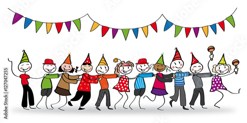 fröhliche Gruppe tanzt auf Feier - Illustration Stock-Vektorgrafik  Adobe Stock