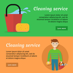 Wall Mural - Set of Cleaning Service Flat Style Web Banners