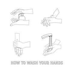 Poster - Hands Washing Thin Line. Vector